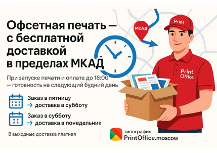 Бесплатная доставка визиток напечатанных офсетным способом от 1000 штук в Москве